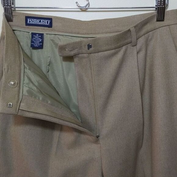 Vintage Lands End Tan Cashmere Wool  Trouser Pants Pleated High Waist Size 10 - Picture 4 of 16